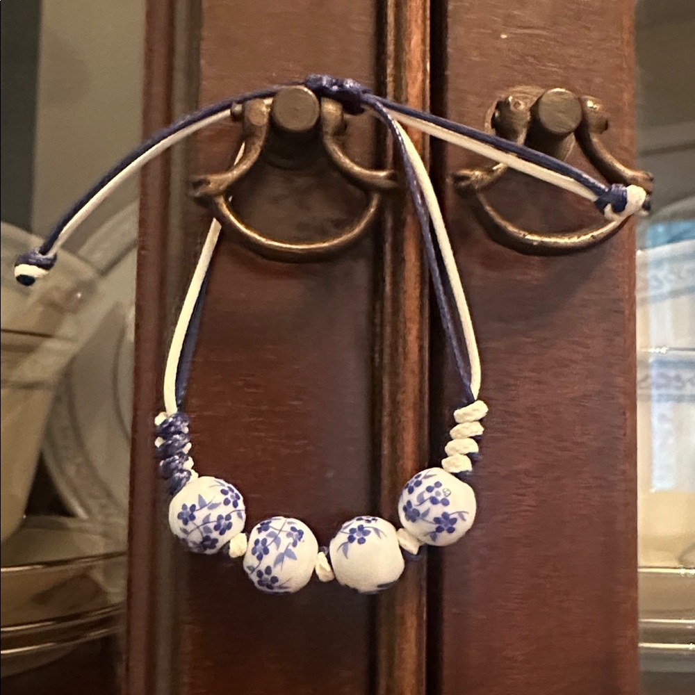 Blue and White Handmade Beaded Bracelet